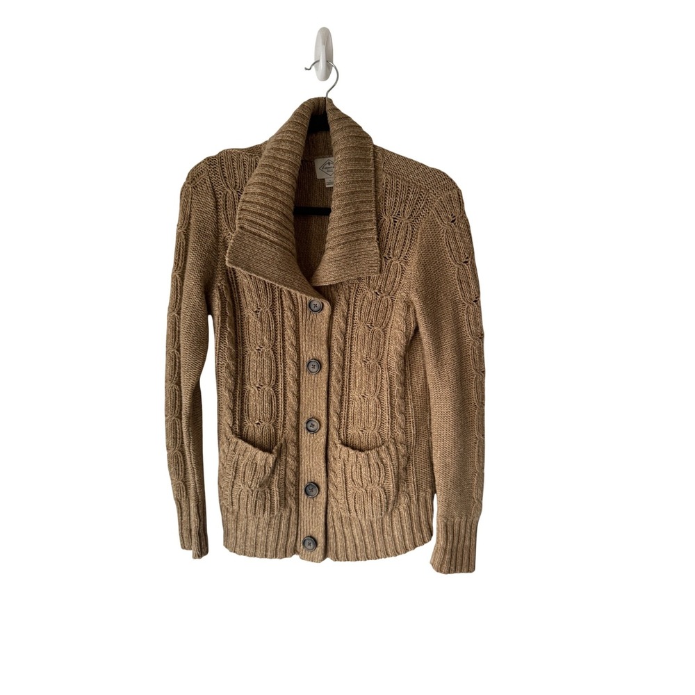 Johns Bay Vintage Y2k Women's Tan Cable Knit Shawl Collar Cardigan Sweater L